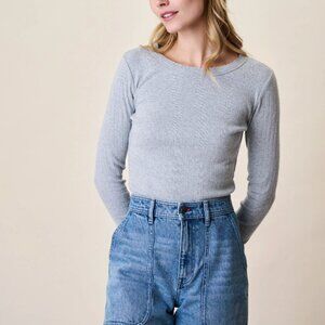 Marea Heather Gray Pointelle Long Sleeve Crewneck Size M